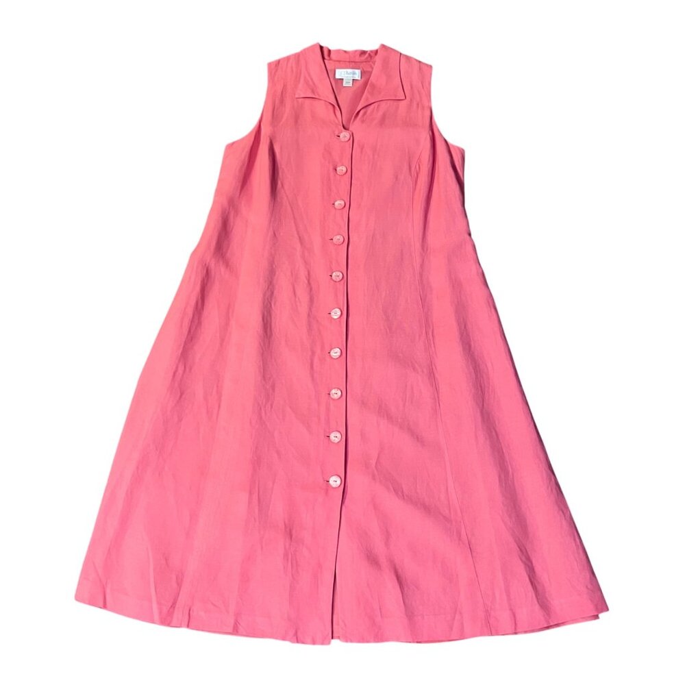 Vintage CJ Banks Linen Blend Midi Dress 20W Pink Button Front Used - Picture 3 of 16